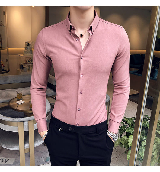 Camisa Manga Larga Estilo Gentleman Británico de Color Sólido - Image 36