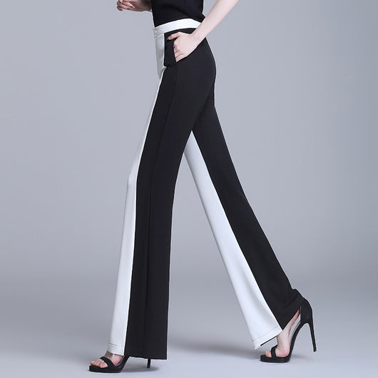 Pantalón Recto de Cintura Alta con Detalles de Costura en Blanco y Negro - Image 9