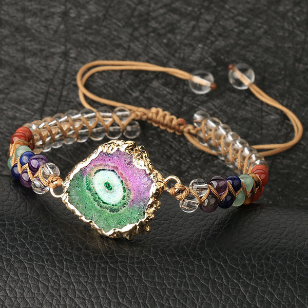 Pulsera de Yoga con Cuentas de Ágata Natural Trenzada para Mujer