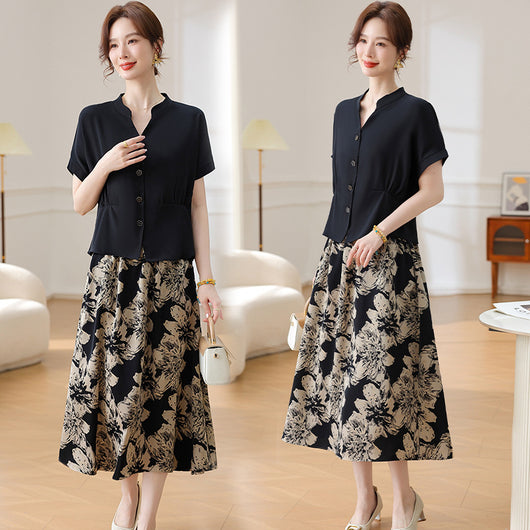 Conjunto de Falda y Blusa Corta Dos Piezas