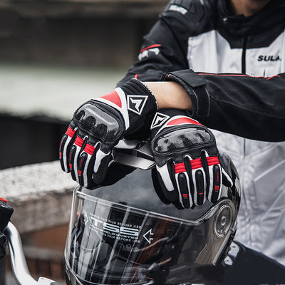 Guantes de Motocicleta Piel de Oveja con Fibra de Carbono para Motorista - Image 9