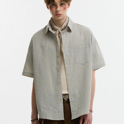 Camisa Cuadros Solapa Seersucker Verano Suelta y Cómoda - Image 10