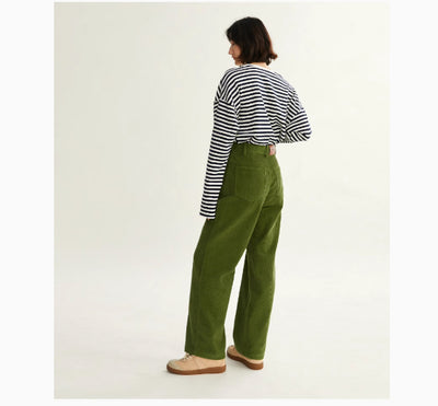 Pantalón Recto Verde Pana Cintura Alta Ajustado Multiuso - Image 8