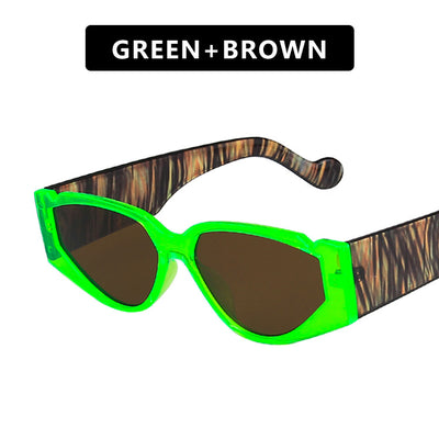Vintage triangle notch sunglasses with brown lenses and leopard print frames and temples. - Image 7