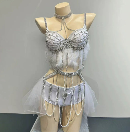 Bikini Azul Ahumado Brillante con Cadena - Estilo Vacacional - Image 12