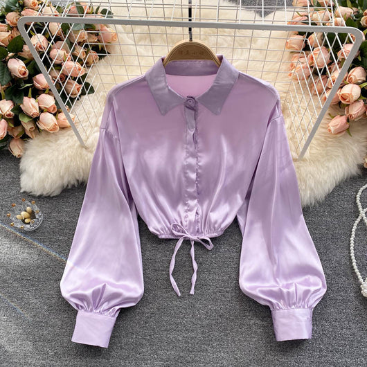 Top Crop Satinado Ajustado Estilo Cocción Ligera para Mujer - Image 4