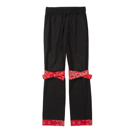 Pantalón Overol Rojo y Negro Flor de Anacardo Suelto Recto