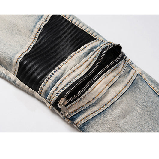 Pantalones de Cuero con Cierre en Rodilla y Parches de Cuero - Image 5
