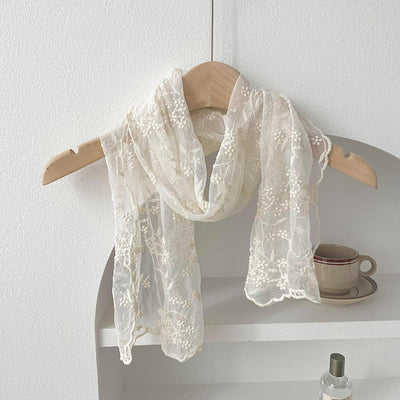Pañuelo de Seda Largo con Bordado de Flores Delicadas para Mujer - Image 3