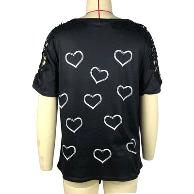 Blusa Suelta de Encaje Manga Corta Talla Grande con Estampado de Corazones - Image 10
