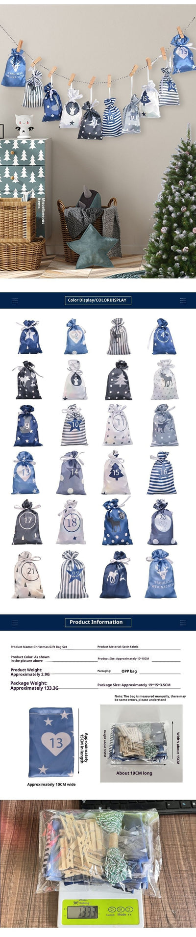 Set de Bolsas de Regalo Calendario Navideño en Satén - Image 14