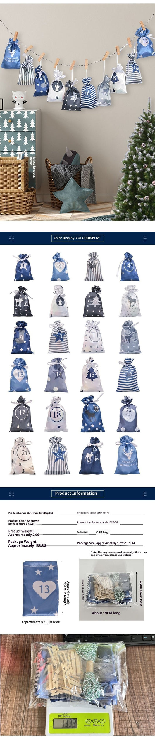 Set de Bolsas de Regalo Calendario Navideño en Satén - Image 14