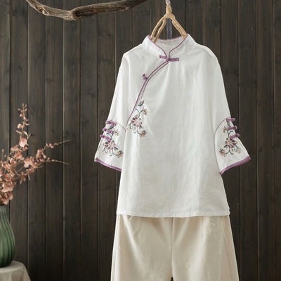 Blusa Tradicional China con Bordado y Cierre Retro en Algodón y Lino - Image 12