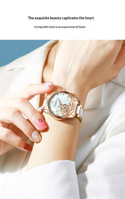 Reloj Automático para Mujer Deyi Bird Rojo Vino con Diseño Calado - Image 15