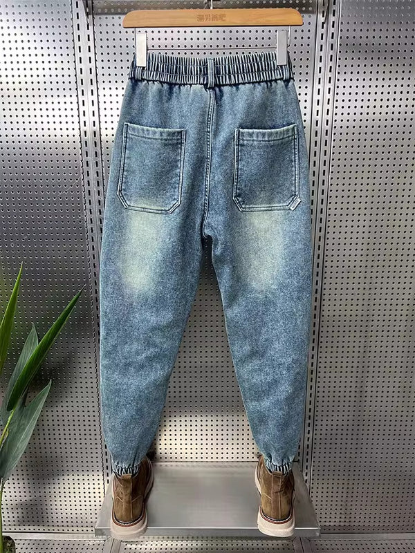 Pantalones Vaqueros Hombre Vintage Lavado con Detalles de Botones y Corte Entallado
