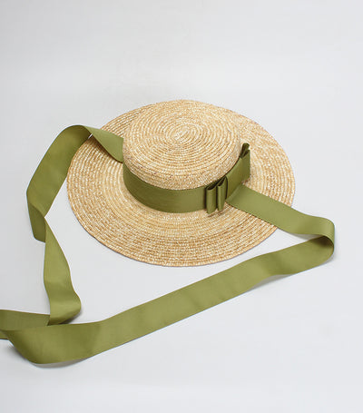 Sombrero de Paja para Mujer con Lazo Verde - Diseño Plano Elegante - Image 10