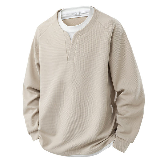 Suéter Waffle V-Cuello Bicolor Casual Versátil para Mujer - Image 2