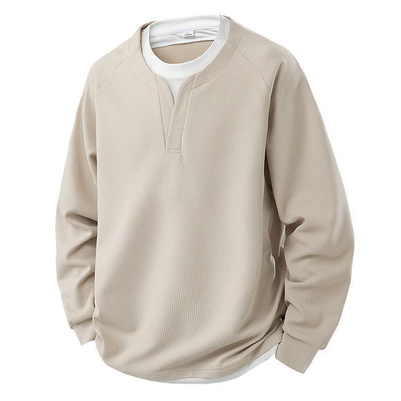 Suéter Waffle V-Cuello Bicolor Casual Versátil para Mujer
