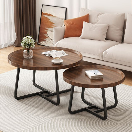 Mesa de Centro Redonda Madera Maciza Lujo Minimalista para Sala