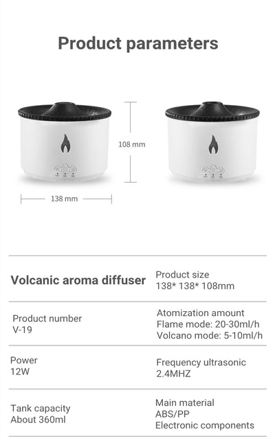 White ultrasonic essential oil diffuser with orange flame effect mist, alongside a gift set of Lavender, Peppermint, Tea Tree, and Sweet Orange essential oils. - Image 19