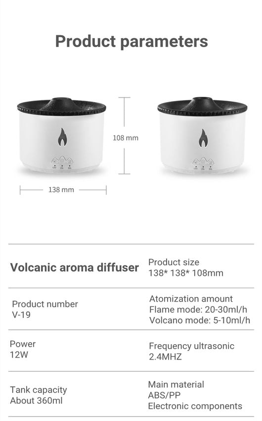 White ultrasonic essential oil diffuser with orange flame effect mist, alongside a gift set of Lavender, Peppermint, Tea Tree, and Sweet Orange essential oils. - Image 19