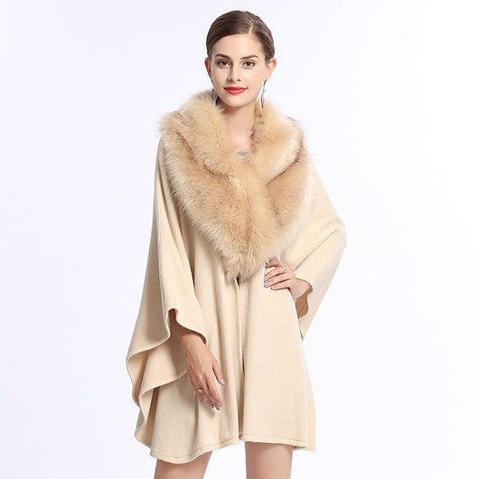 Poncho Capa de Punto con Cuello de Pelaje Sintético Oversized - Image 7