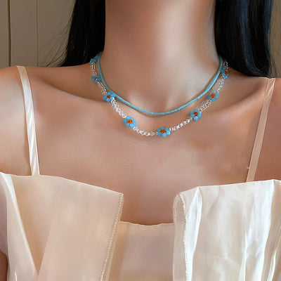Collar Camiseta Cadena Flor Cristal Brillante - Image 12