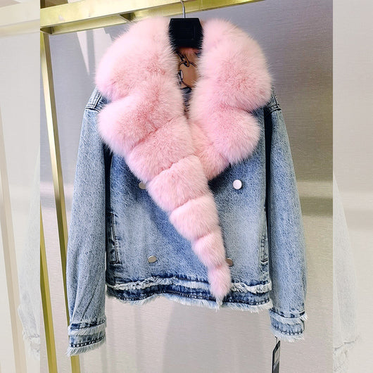 Abrigo Corto Estilo Vaquero con Cuello de Piel para Mujer - Image 22