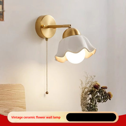 Lámpara de Pared Cerámica Retro Floral para Dormitorio y Pasillos