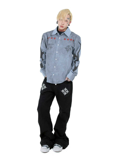 Camisa Casual Rayada Azul Desteñido - Image 9