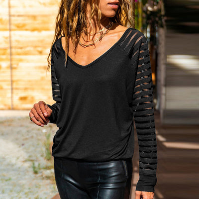 Blusa Mujer Cuello V con Mangas Rayas Modernas
