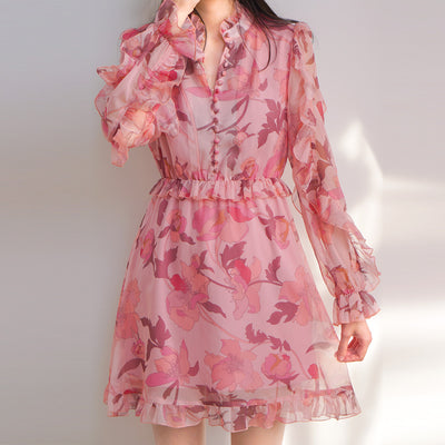 Vestido Elegante de Gasa con Cuello Mao y Cintura Francesa - Image 2