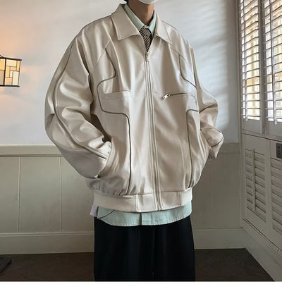 Abrigo de Cuero con Solapa y Cierre para Hombre - Estilo Temperamento - Image 14