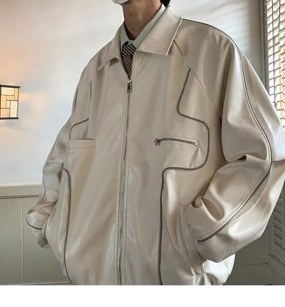 Abrigo de Cuero con Solapa y Cierre para Hombre - Estilo Temperamento - Image 15
