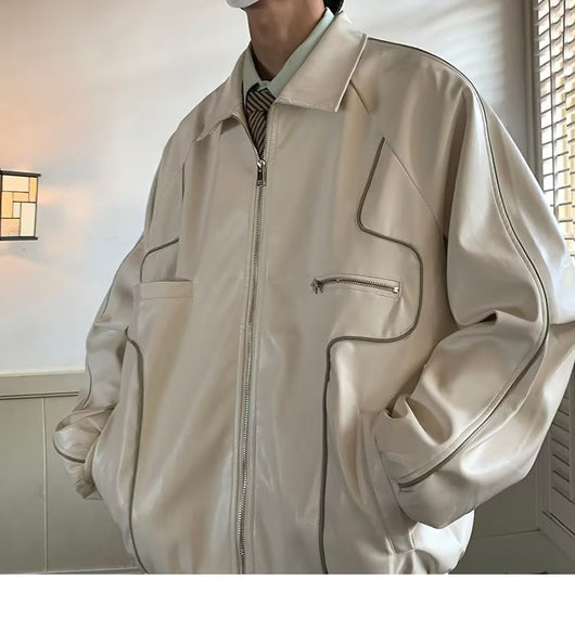 Abrigo de Cuero con Solapa y Cierre para Hombre - Estilo Temperamento - Image 15