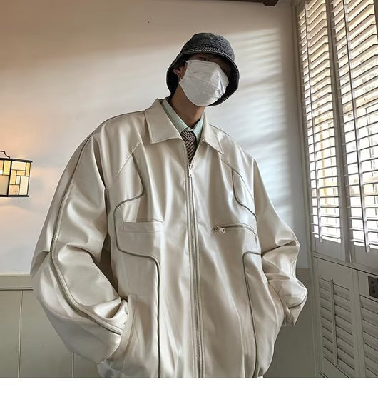Abrigo de Cuero con Solapa y Cierre para Hombre - Estilo Temperamento - Image 16