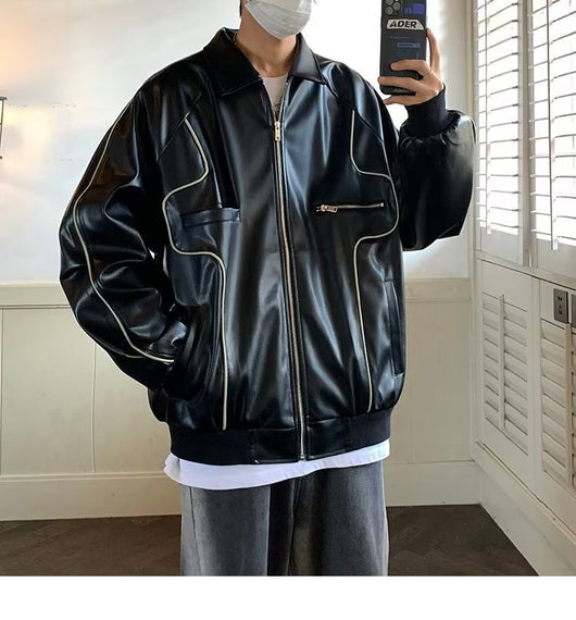 Abrigo de Cuero con Solapa y Cierre para Hombre - Estilo Temperamento - Image 25