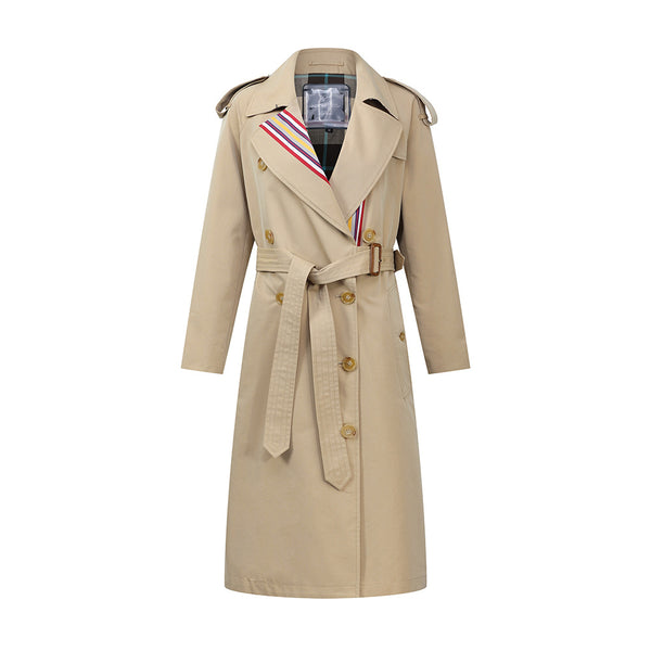 Abrigo Trinchera Doble Botonadura con Rayas de Color