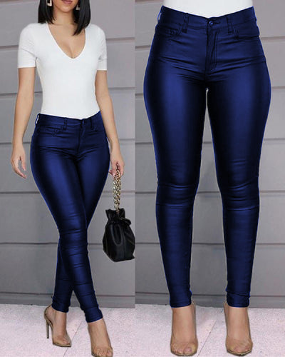 Pantalones Casuales Elásticos de Color Liso para Mujer - Image 5