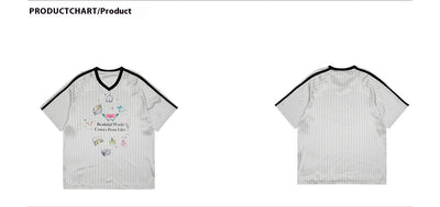 Playera Cuello V con Estampado de Patchwork en Contraste de Colores - Image 7