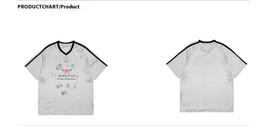 Playera Cuello V con Estampado de Patchwork en Contraste de Colores - Image 7