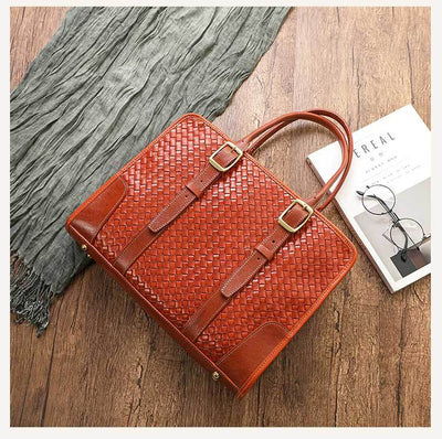Bolso Tejido a Mano en Cuero Curtido Vegetal de Grano Completo - Image 15