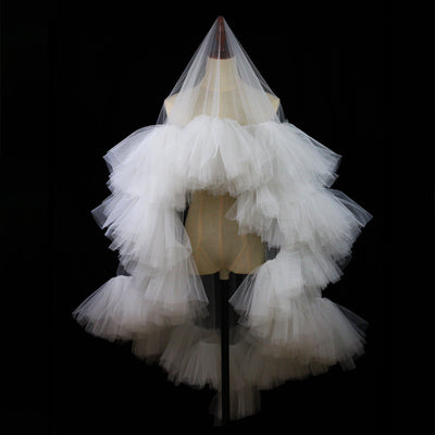 Velo Nupcial Voluminoso de Doble Capa - Blanco Elegante para Sesiones Fotográficas - Image 4