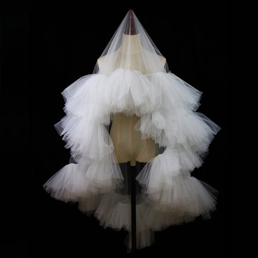 Velo Nupcial Voluminoso de Doble Capa - Blanco Elegante para Sesiones Fotográficas - Image 4