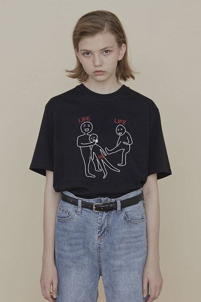 Playera Holgada Estampada para Mujer - Top de Verano Negro Manga Corta - Image 3