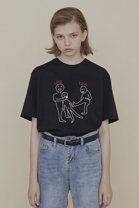 Playera Holgada Estampada para Mujer - Top de Verano Negro Manga Corta - Image 3