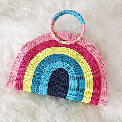 Bolsa de Playa Tejida Arcoíris Portátil para Mujer - Image 13