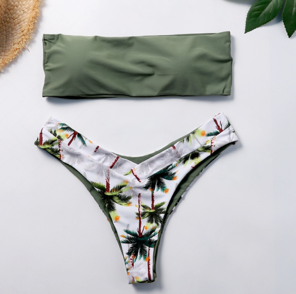 Bikini Dividido con Estampado de Coco - Diseño Europeo con Moño