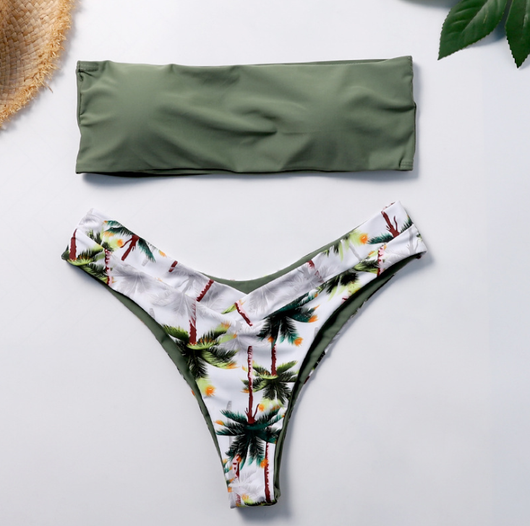 Bikini Dividido con Estampado de Coco - Diseño Europeo con Moño