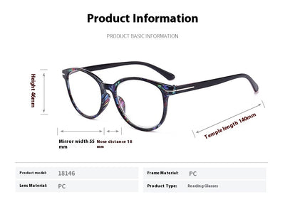 Four pairs of anti-blue light reading glasses with colorful full-rim frames in pink, tea, blue, and violet patterns. - Image 16